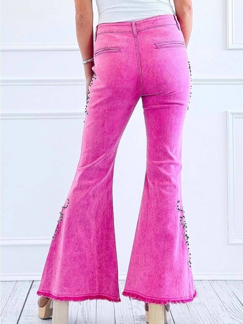 POL Pink High-Waist Denim Pant - Wild at Heart Retro - embroidered & embellished - Picture 5 of 6